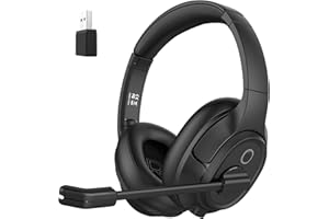 EKSA H6 Casque Bluetooth avec Microphone et dongle USB [jusqu'à 55hrs et 10m de portée ] Casque PC sans Fil avec Micro de Réduction du Bruit AI, Casque Over Ear pour Entreprise Bureau équipes Zoom