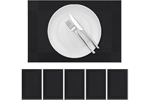 marysgift Black Placemats Elegant Place Mat Heat Resistant Set of 6 Vinyl Washable and Wipeable for Dining Table Restaurant Wedding 17.7" x 11.8" (45cm x 30cm),Black