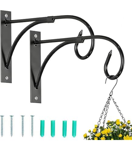 2 Staffe Da Parete In Ferro Per Cesti E Fiori – Ganci Per Lanterne E Mangiatoie, Decorazione Da Giardino, Nero