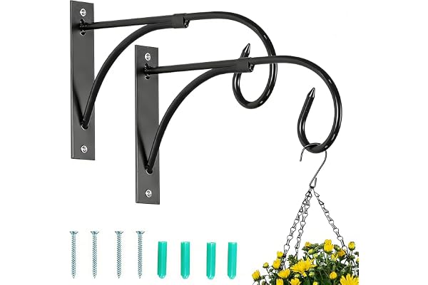 NUPTIO Lot de 2 supports de panier suspendus : crochets de jardin en métal pour plantes et mangeoires à oiseaux – Noir