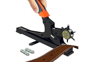XOOL Alicate Sacabocados, Perforadora para Cuero, Cinturón, Cabezal Perforador de 6 Tamaños, Herramienta Sacabocado para Cinturón, Cuero, Pulsera, Tarjeta, Bolso, Cartón, Plástico
