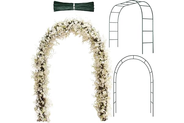 Hotop Arche de Mariage Arche de Plante Grimpante de Jardin en Treillis en Métal avec Fils de Fer pour Intérieur Extérieur Décoration de Fête en Plein Air (Vert Foncé)