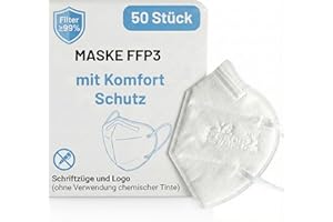50 FFP3 Mund- und Nasenschutz Maske mit EC Zertifizierung, 5 Lagige Maske ohne Ventil, Staub- und Partikelschutzmaske, medizinische Schutzmaske mit hoher PFE-Filtereffizienz ≥ 99, 50 Atemschutzmaske
