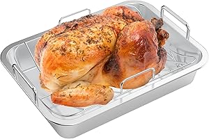 Onlyfire Teglia da Forno in Acciaio Inossidabile con Griglia a U, Teglia da Forno Antiaderente con Griglia,per Pollo/Tacchino/Pollame/Verdure