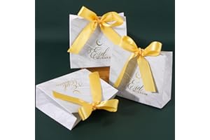 BHGT 20PCS Sacs Cadeau Eid Mubarak Sachet Blanc en Papier 11.5 x 4.5 x 10cm avec 20PCS Rubans de Soie Petit Boîte pour Décoration Musulman Eid Islam Ramadan Fête Anniversaire