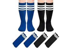 BISOUSOX 4 Pairs Football Socks for Kids Boys Athletic Socks Toddler Striped Knee-High Socks Boys Girls School Socks Cotton Children's Running Training Socks Breathable Gift for Girls Unisex