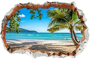 WandSticker4U®- 3D Wandtattoo BLICK AUFS MEER I Wandbild: 90x60 cm I Wandsticker Strand Palme Insel Poster I Wand Durchbruch Deko für Wohnzimmer Schlafzimmer Küche Flur Bad Aufkleber