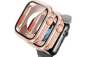 AOKUTDA Etui ochronne na ekran 45 mm do Apple Watch Series 9/8/7 45 mm (wygląda jak Ultra i Ultra2) z 360 odpornymi na zarysowania szklaną osłoną ochronną + tylna rama + korona, różowe złoto
