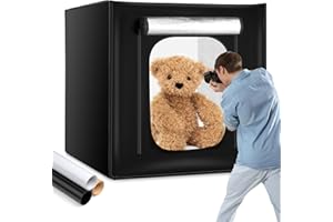 OMBAR Scatola Luminosa per Studio Fotografico Portatile, Dimmabile, LED, Tenda di Illuminazione per Shooting 80 x 80 x 80cm, Luminosità Regolabile, 3 sfondi Bbianco, Nero, Arancione)