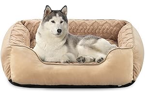 MIXJOY Extra Large Dog Bed Washable (89×64×23 cm) - Super Soft Cosy Pet Bed | Breathable Dog Bed | XL Dog Bed with Anti Slip Bottom | Low Front Edge Dog Bed for Labrador, German Shepherd, Beige