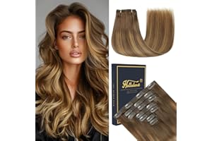 HotLulana Extensiones de Clip de Pelo Natural 7pcs 35cm Invisible 14 Inch Clip in Hair Extensions 80g Remy 4/4/27#