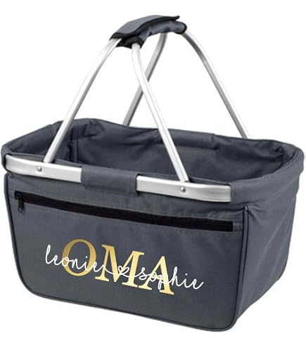Einkaufskorb Faltbar Mit Spruch 'Omas Sind Wie Mamas Nur Mit Puderzucker' – 28 Liter, Anthrazit, Personalisierbar