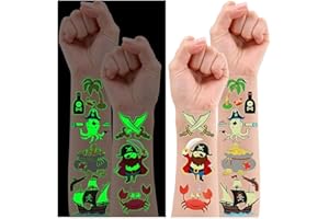 Leesgel 38 Stili Pirata Tatuaggi per Bambini, Luminosi Tatuaggi Temporanei per Pirata Giochi Giocattoli Accessori Party, Adesivi Tatuaggi per Ragazze Ragazzi Decorazioni Compleanno Pirata