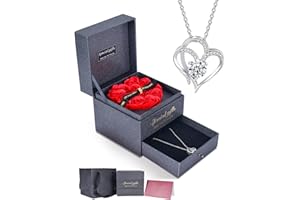 IMMORROSA Eternal Heart Rose with Necklace, Preserved Rose Box with Necklace