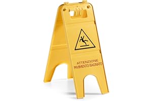 Tts Cleaning 00003558 Segnale a Due Ante in Polipropilene, con Messaggio"Attenzione Pavimento Bagnato"
