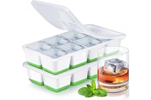 Stampo Ghiaccio Grande, JRISBO Set 2 Stampi con Coperchio per Cubetti Ghiaccio Silicone senza BPA, Formine Cubi Ghiaccio Forma Vaschette Ice Cube Tray per Cocktail Birra Whisky (Verde)