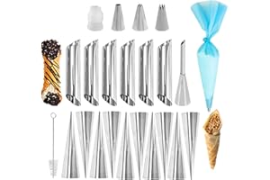 Hwtcjx 23 Pièces Cannoli Moule, Cannoli Tube, Moules Crème Pâtissière en Acier Inoxydable, Moule Crème Gâteau Tube avec Brosse de Nettoyage, Moule Croissant à Vis, pour Cannoli Feuilletés Gâteau