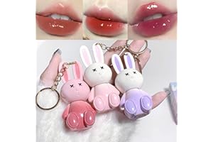 BEKOEEN 3 Rossetti Rabbit Key Chain Lip Glaze Jelly, Cute Rabbit Lipgloss idratante Lip Stain, Plumping Water Lip Gloss, Waterproof Long Lasting Cheek Rouge Tint Cosmetics