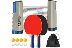 NAISSGO Tischtennis Set,Tischtennisschläger Set Profi,Tischtennisnetz,Tischtennis Set 2 Tischtennisschläger,1 Einziehbarem Netz,8 Ping-Pong Bälle,1 Mesh Bag