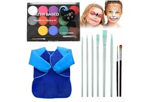 HENFUME Pintura Corporal Y Facial,15 Colores Pintacaras Infantil, Pintura Barriga Embarazada,Con 8 Pinceles Y 1 Delantal Azul, Face Paint Para NiñOs Fiestas Cosplay Semana Santa,Carnava.