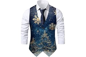 GENERIC Mens Christmas Vest Xmas Tree Snowflake Holiday Funny Waistcoat Festival Christmas Party Mens Fun Waistcoat Festive Happy Santa Xmas Waistcoats V Neck Sleeveless Slim Fit Party Dress Vest Suit