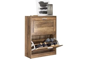 SoBuy Scarpiera Salvaspazio Slim per Ingresso, Mobile Ingresso a 2 Ribalte, 60x23x79 cm, Noce, Design Moderno, Facile Installazione, Regolabile per Scarpe Basse e Stivali, FSR137-F