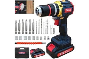 Tking Cordless Drill Driver Impact Tool Set 2X Batteries Charger Power Drills 21V Combi Drill Handheld Electric Screwdriver Kit LED Dual-Speed 45Nm Torque 25pc Bits Case (Cordless Drill/Blue)