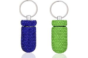 GOUWEIBA 2 Pezzi Portapillole Portachiavi, Contenitore per Pillole Impermeabile, Mini Portapillole Portatile con Portachiavi, Bottiglia per Medicina con Strass per Viaggi (Blu + Verde)