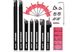 Fachmach Lathe Turning Tool Kit 10mm Shank 7 Pcs Metal Lathe Tool Holder Set for Turning Grooving Threading Boring with 7 Pcs Carbide Inserts Turning Inserts Carbide Turning Tool (10mm, 7INSERTS)