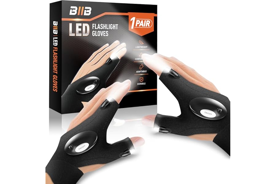 BIIB Father s Day Gifts for Men, LED Gloves with Lights for Fishing, Fathers Day Presents from Daughter Son, Gifts for Him Gadgets, Dad Birthday Presents for Men, Camping Accessories