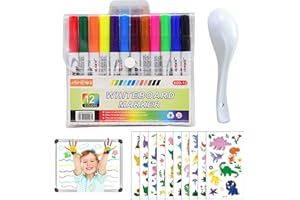 JSHENG 12 Piezas Rotuladores Mágicos Agua, Rotuladores Mágicos de Agua con Cuchara y 2 Pegatinas de Tatuajes, Rotuladores Agua Magicos, Magic Pen, para Graffiti Dibujo Escritura Pizarra Ropa (B)