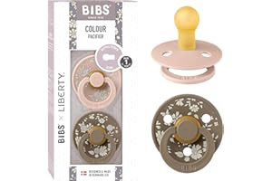 BIBS Liberty Dummies | 2 Colour Natural Rubber Latex Soothers | BPA Free Dummy | Round Nipple Pacifier | Designed & Made in Denmark | Capel Blush | Size 1 | 0+ Months