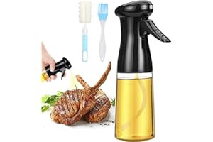 ACEMOOW Oil Spray Bottle 200ml, Refillable Transparent Olive Oil Sprayer Dispenser with Silicone Brush, Vinegar Mister Gadgets for Kitchen Cooking Air Fryer BBQ Grilling Baking Salad, Black