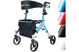 ‎MOBILITY PLUS+ Mobility Plus+ Design Rollator DR10+ Blue - Indoor & Outdoor Narrow & Foldable - Height-Adjustable Walking Aid for Seniors with Back Strap & Bag - Internal Brake Cables without Disturbing Cables
