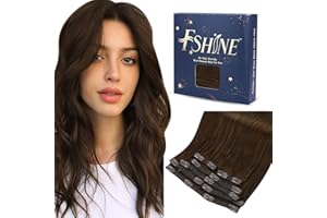 Fshine Extension Capelli Veri Clip Remy Castano Medio 120g 45cm Clip in Extensions Capelli Lisci Professionali Umani Brasiliani 7 Pezzi Full Head Double Weft Real Human Hair Extension