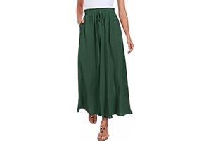WUWUSKY Sommerhose Damen Leicht Lässige Palazzo Hose Elegant High Waist Baggy Freizeithose mit 2 Taschen