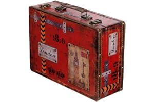 BIRENDY Scatola a forma di valigia, baule in legno con rivestimento in pelle, stile vintage, con guarnizioni in metallo, effetto antico, in diverse misure, di alta qualità, stile coloniale, marittimo, scatola in legno decorata. Articolo SJ15369, Bunt, Größe XL London (36cm B x 25cm T x 12cm H )