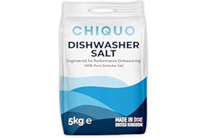 Chiquo Dishwasher Salt 5kg - Made in the United Kingdom - High Purity Formula - For Dishwashers & Water Softeners - Limescale Protection - Fast Dissolving Granules - Prevents Cloudy Glassware