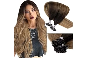 LaaVoo Extension Capelli Veri Cheratina 40cm 50g 1ciocche/1g Castano Scuro fino a Castano e Biondo Sporco Extension Cheratina Capelli Veri Remy Invisible Keratin Capelli Umani #2/6/18