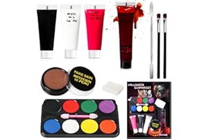 SEO-FANALLY Trucchi Halloween Make up, Trucco Halloween Bambini Donna Adulti, Sangue Finto Halloween e 8 Colori Tavolozza Face Paint Body Painting per Carnevale Feste Clown Effetti Speciali Sfx