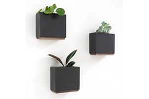 Kazai. Jardinières Murales -Alma- | 3 Pots de Fleurs Suspendus Modernes en Résine | Ensemble de Porte-Plantes pour Plantes d'intérieur, Plantes artificielles et Plus | Noir