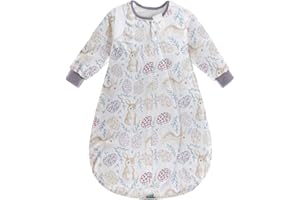 MOXTOYU Baby Sleeping Bag, 100% Cotton 2.5 Tog Baby Sleeping Bag, Detachable Sleeves and Double Zip Swaddle Blanket, Baby Blanket with Side Zip and Loose Hem for Newborns Gift, Rabbit