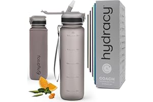 Hydracy Gourde d'Eau 1L sans BPA, Bouteille avec Marqueur de Temps, Paille et Verrouillage Sécurisé - Housse en Néoprène, Étanche, Anti-Fuite, Réutilisable, Légère - Idéal pour Sport, École, Travail