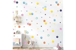 KAIRNE 246 Pezzi Punti Adesivo murale Acquerello,Punto colorati Sticker Bambini,Pois Adesivi da Parete Cameretta Bimba,DIY Rimovibili Vinile Rotondi Decalcomanie per Camera da Letto Asilo Nido Decor