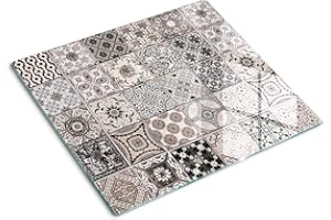 TULUP Tagliere in Vetro Protezione 60x52 cm Durevole e Igienico Antigraffio Facile da Pulire con Piedini Antiscivolo Rettangolare Resistente al Calore da Cucina con Stampe - Piastrelle in ceramica