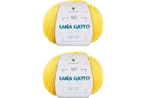KALAPANTA Gomitoli per lavoro a maglia e uncinetto, 100% Pura Lana Vergine Merino Extrafine by Lana Gatto. Linea Baby Soft Bambini, Neonati Naturale con Aloe Vera, 100 g. 340 mt, (Giallo - 8437, 2)