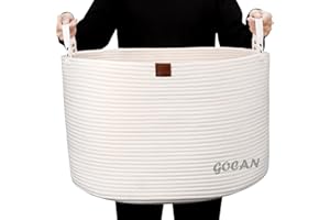 GOCAN Duży kosz na pranie, kosz do przechowywania zabawek, bawełna, średnica 55 x wys. 35 cm, kosz do przechowywania z uchwytami, na koce, poduszki do zabawy, do salonu, kremowy
