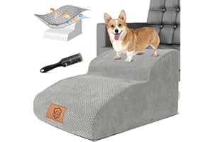 HEVOL Hundetreppe für Kleine Hunde, 2 Stufen Haustiertreppe mit Waschbarer Bezug, Abnehmbar Katzentreppe, Tragbare Hunderampe für Sofa Bett - Senden 1 Fusselrollen