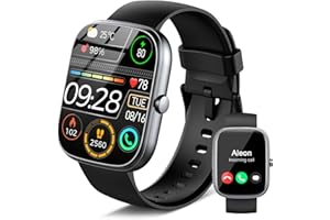 DYURWA Smartwatch Herren Damen mit Bluetooth Anrufe, 1.91" HD Touchscreen Smart Watch, Herzfrequenz Schlafmonitor SpO2 Schrittzähler Uhr, 110+ Sportmodi Sportuhr Fitness Tracker, IP68 Wasserdicht Schwarz