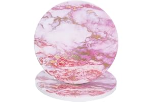 QUARKZMAN 2 st underlägg rund glasunderlägg med gyllene mönster rosa marmor med halkfri korkbaksida hem kontor 4 tum.
